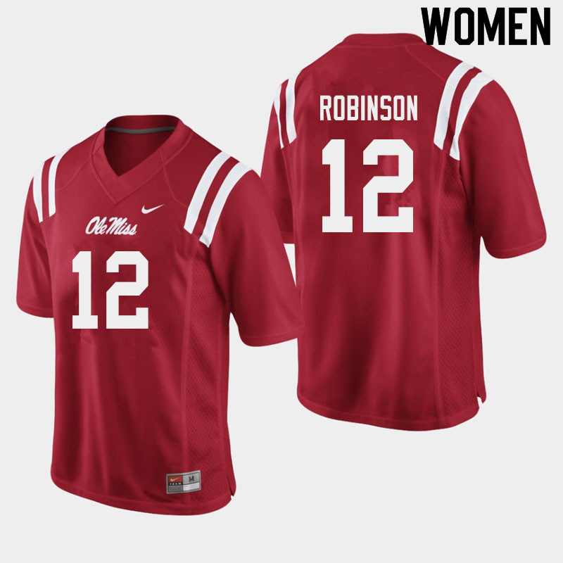 Women #12 Austrian Robinson Ole Miss Rebels College Football Jerseys Sale-Red - Click Image to Close